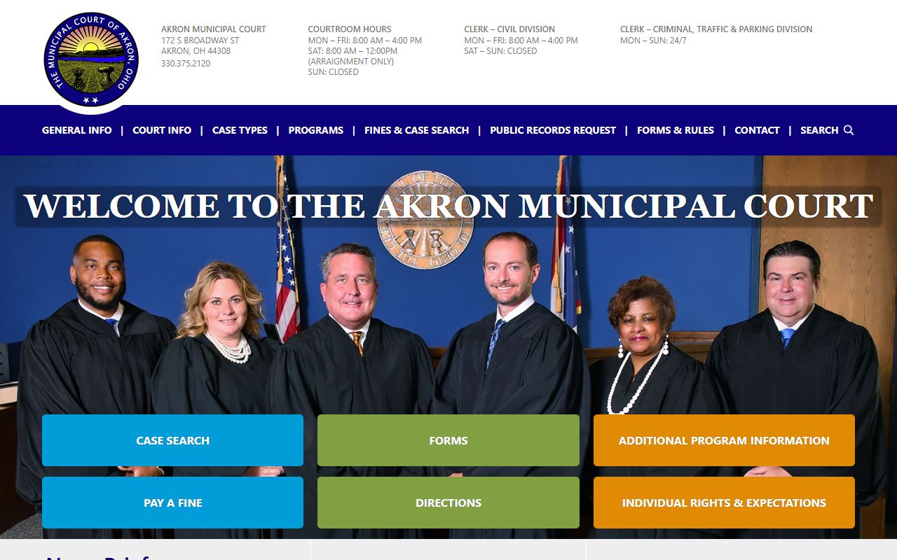 Akron Municipal Court website for traffic ticket records