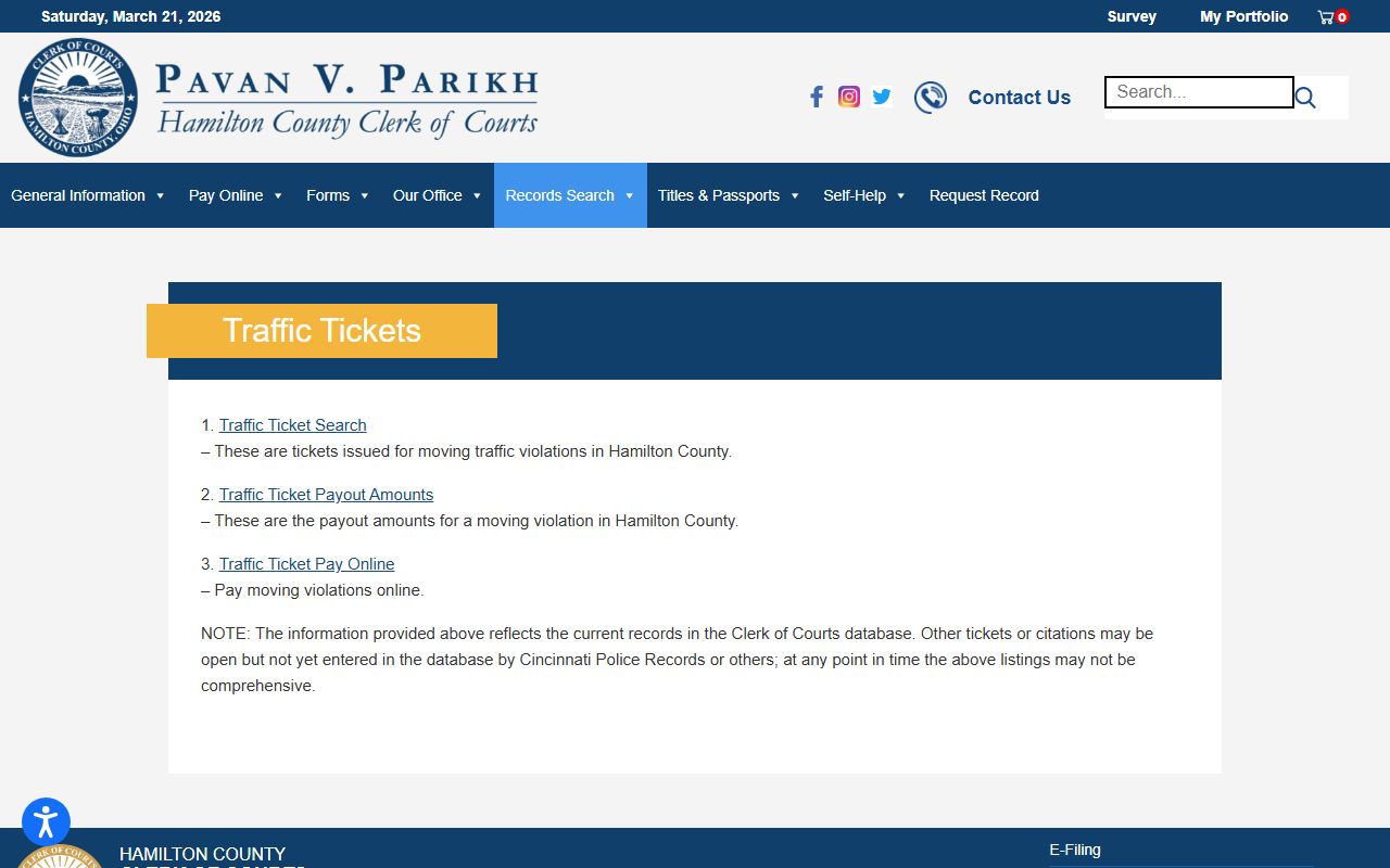 Cincinnati traffic tickets search portal for traffic ticket records