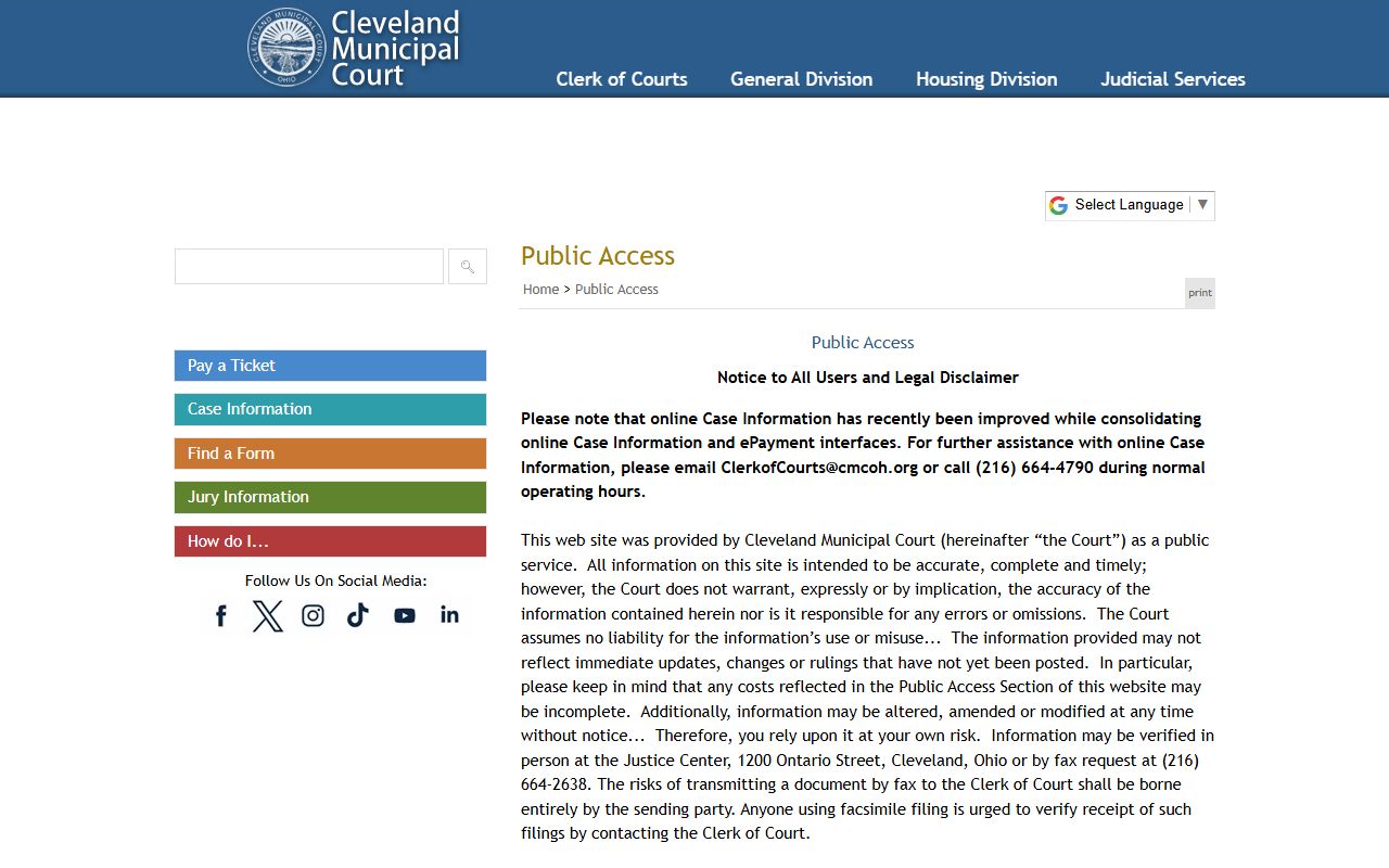 Cleveland Municipal Court traffic ticket records search portal