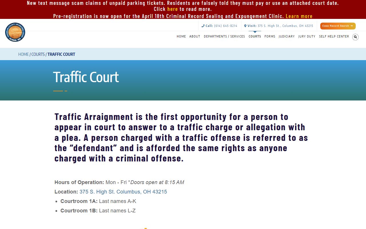Columbus traffic court information for traffic ticket records
