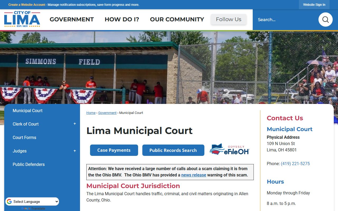 Lima Municipal Court online search for traffic ticket records