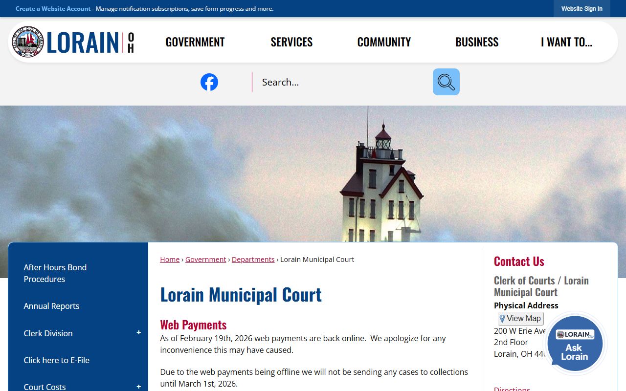Lorain Municipal Court for traffic ticket records