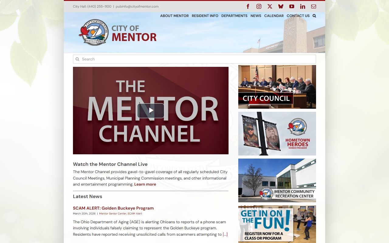 City of Mentor website with traffic court information