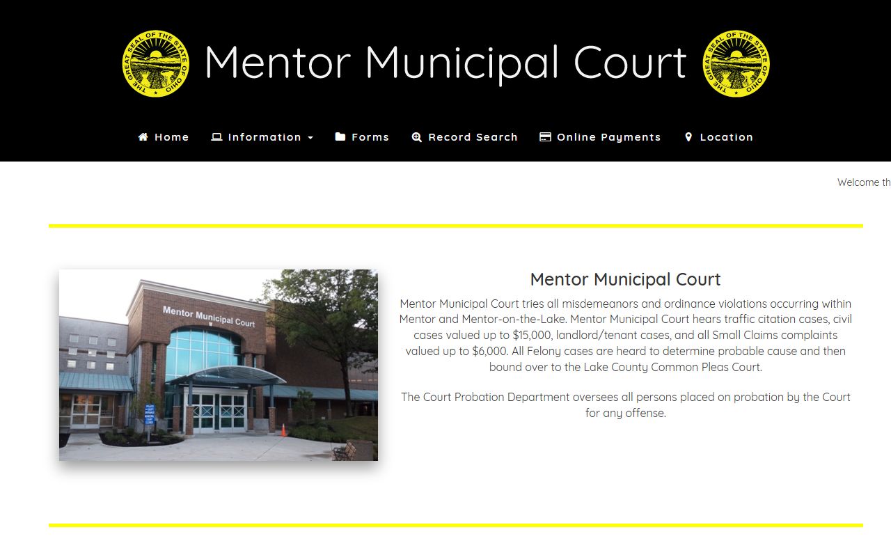 Mentor Municipal Court online search for traffic ticket records
