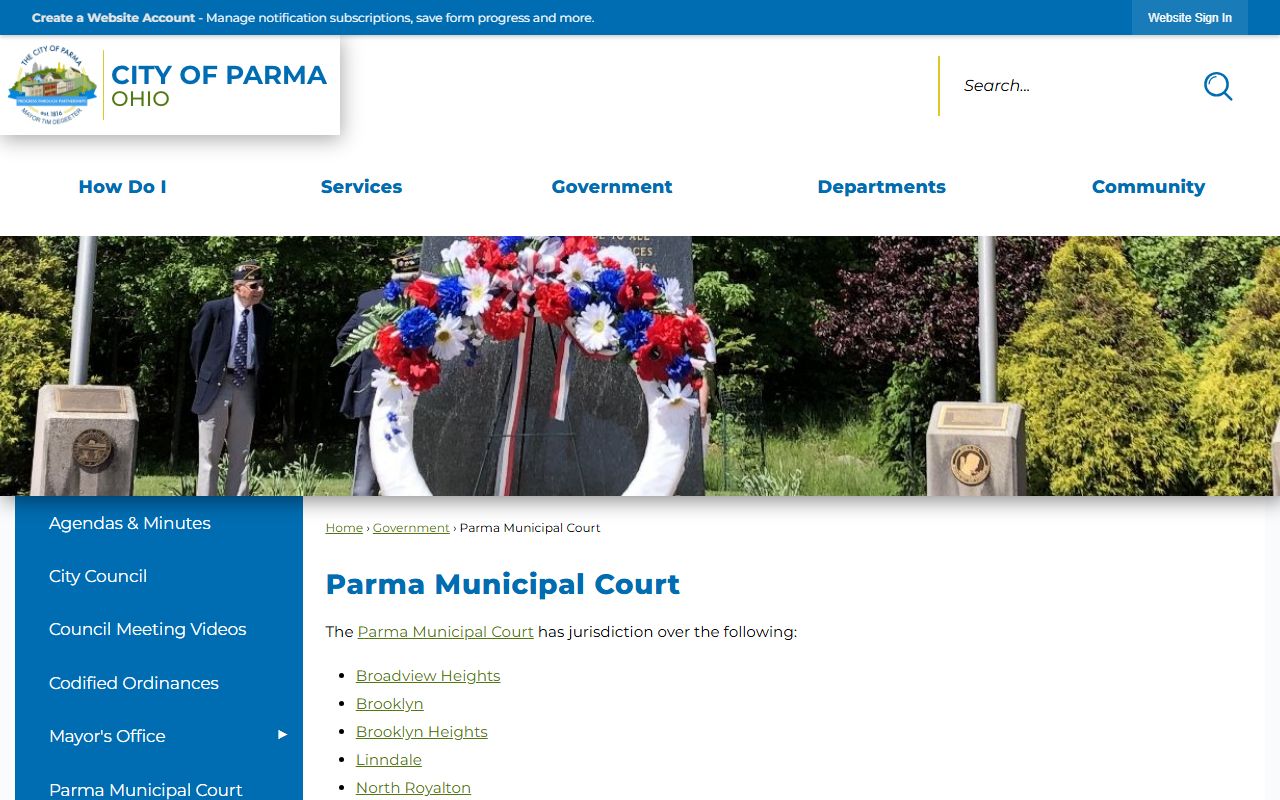 Parma Municipal Court information for traffic ticket records
