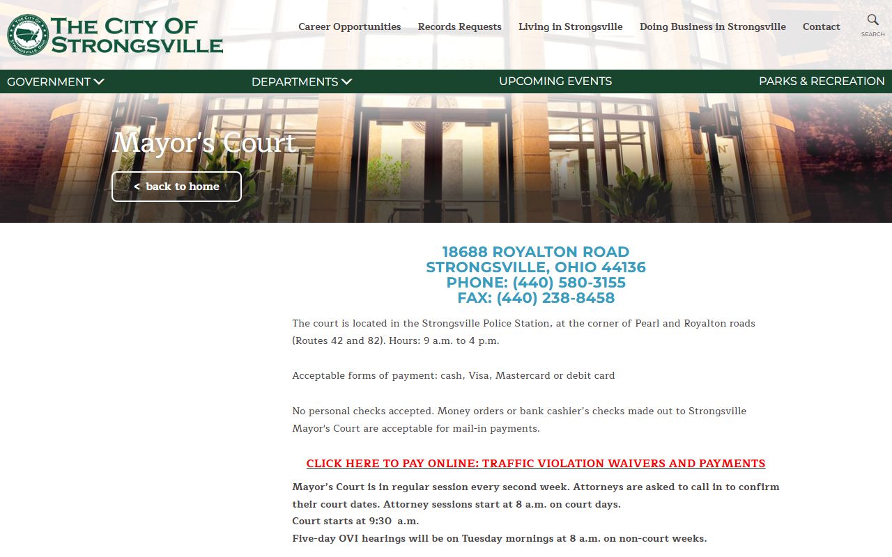 Strongsville Mayor's Court traffic ticket records information
