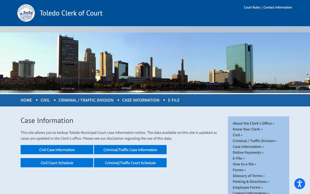 Toledo Municipal Court Clerk case search for traffic ticket records