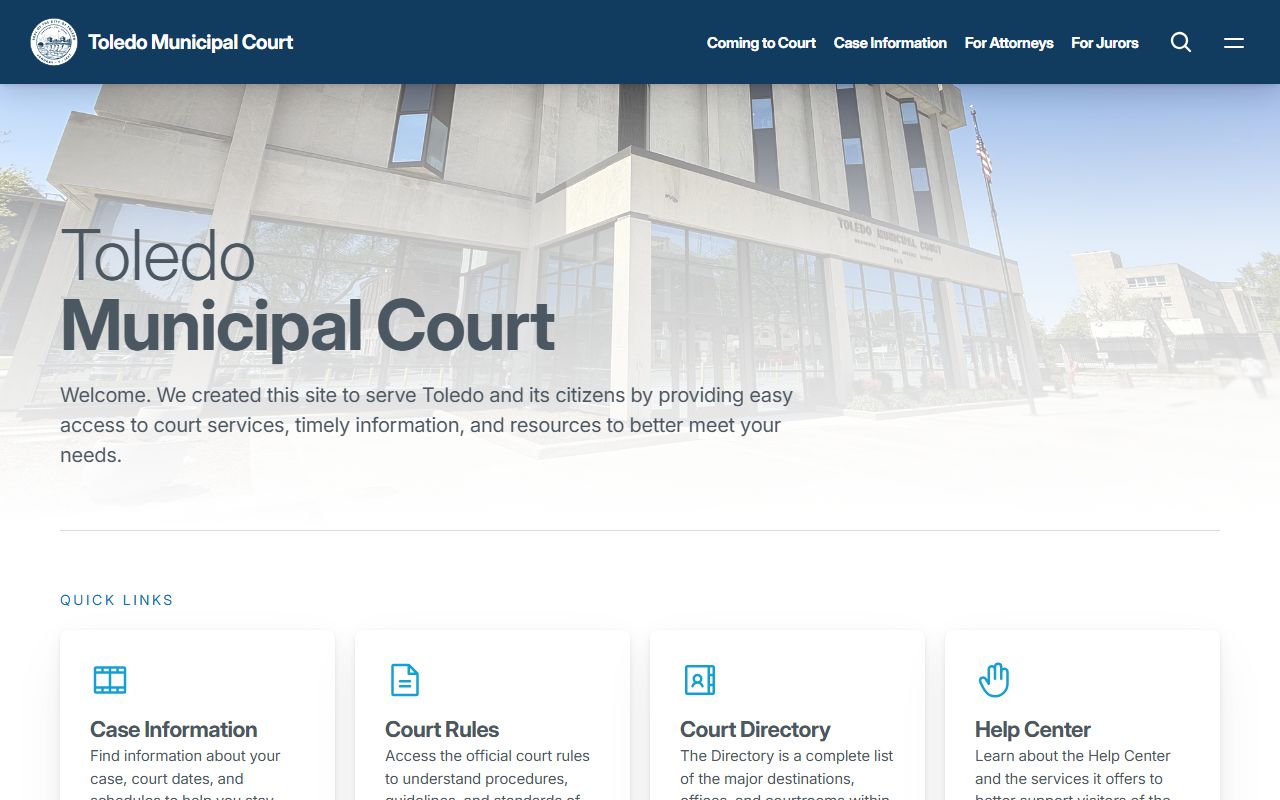 Toledo Municipal Court homepage for traffic ticket records