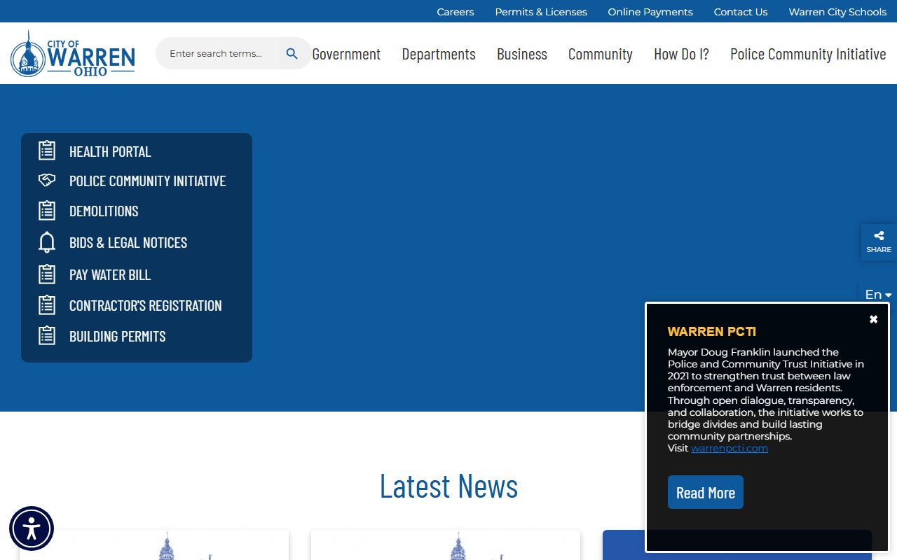 Warren city website with traffic court search information