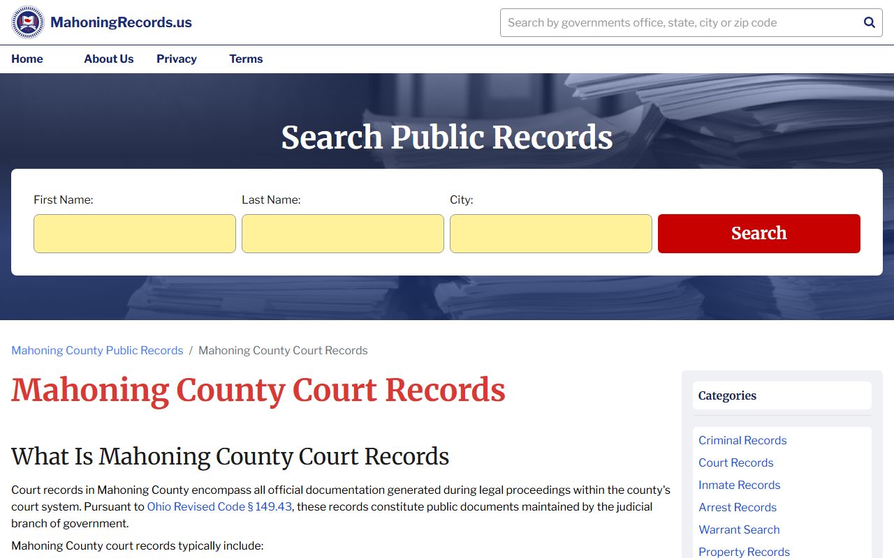 Mahoning County court records search for Youngstown traffic cases