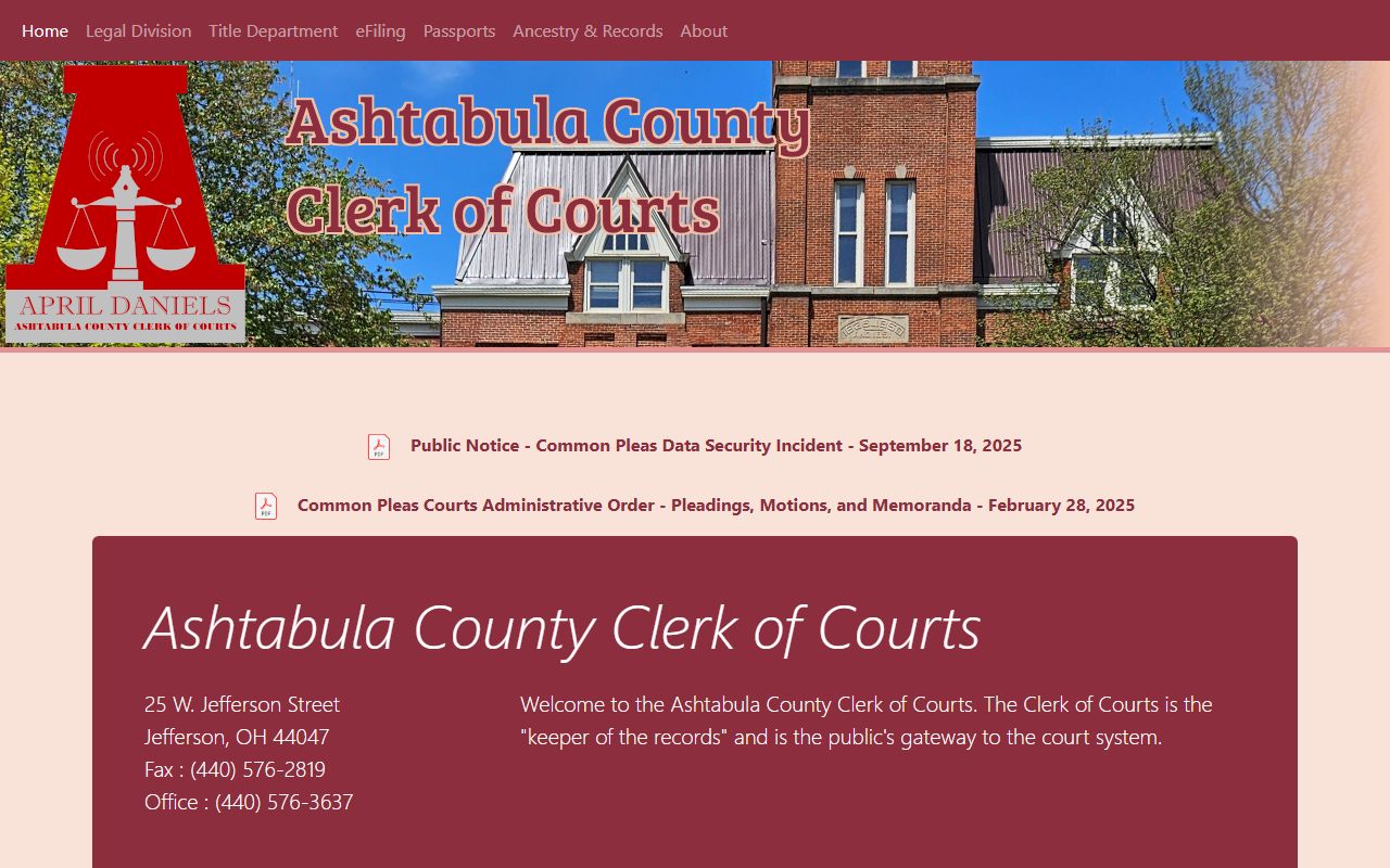 Ashtabula County traffic ticket records clerk of courts website