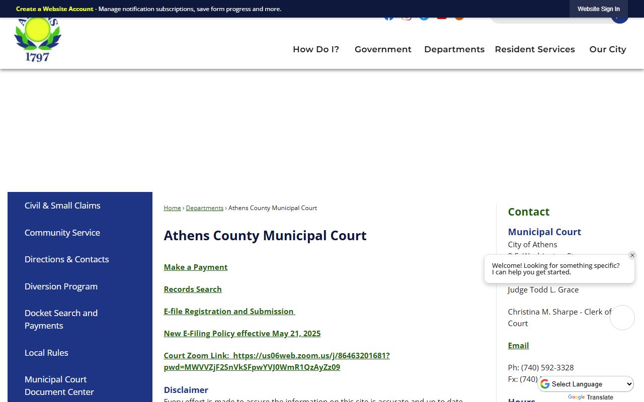 Athens County traffic ticket records municipal court portal