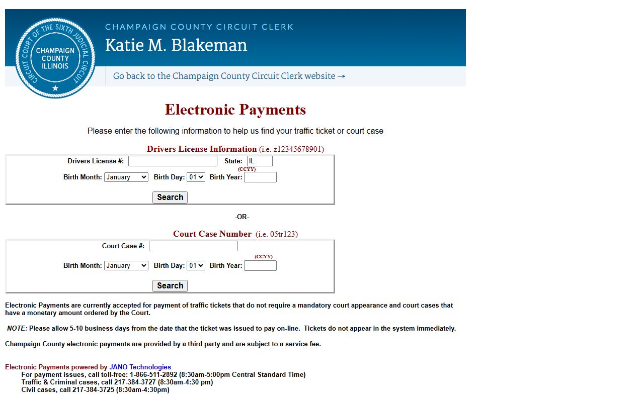 Champaign County traffic ticket records payment portal