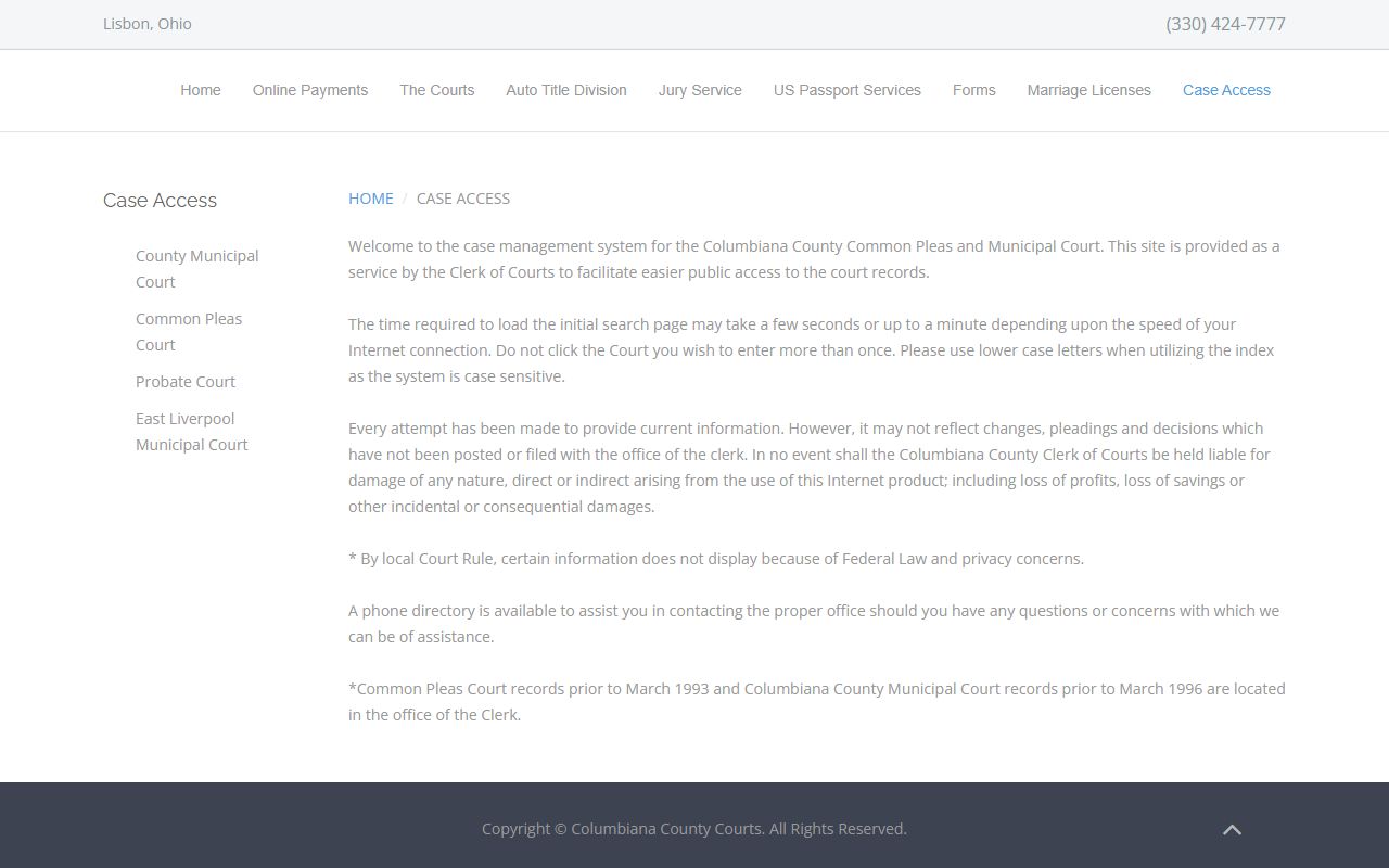 Columbiana County traffic ticket records case access portal