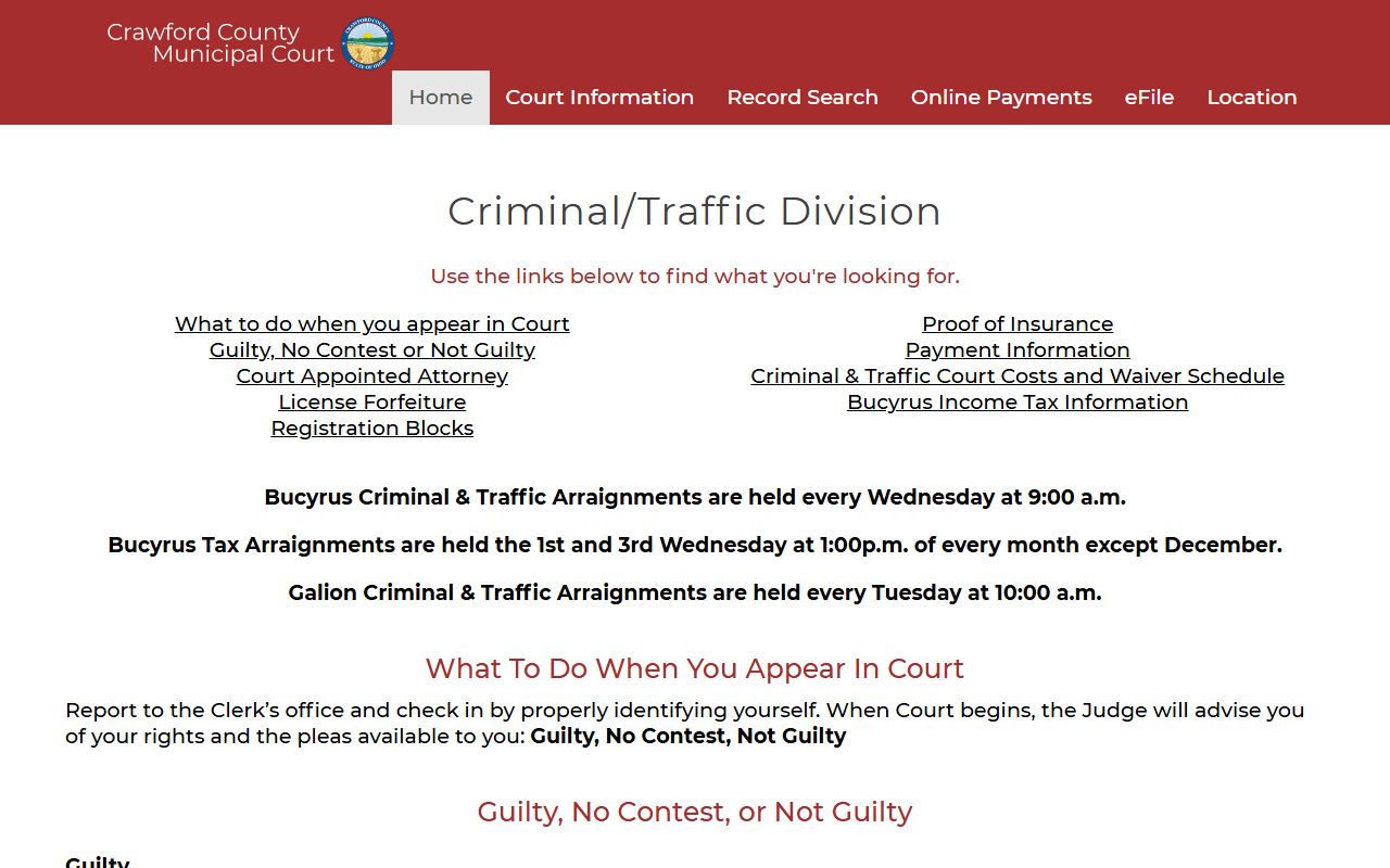 Crawford County traffic ticket records criminal traffic division page