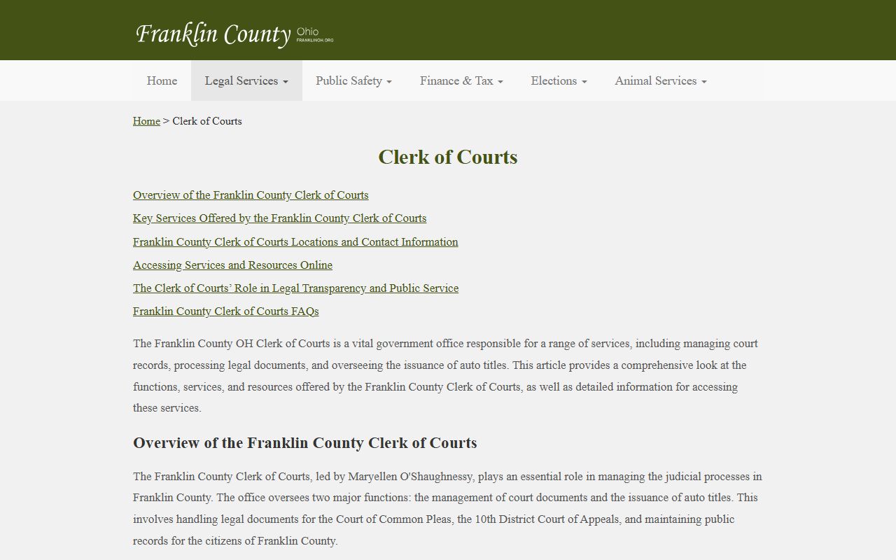 Franklin County traffic ticket records clerk information page