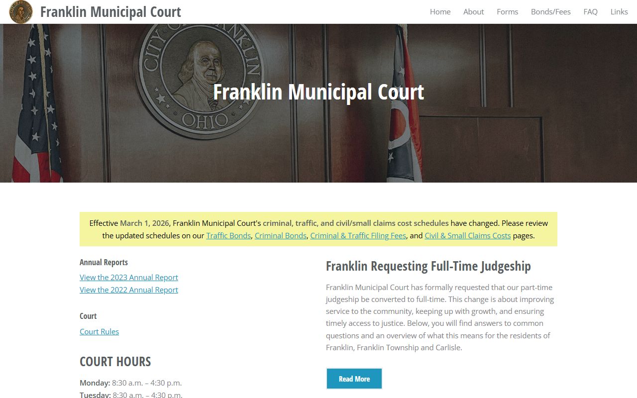 Franklin County traffic ticket records municipal court website