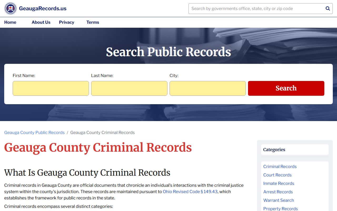 Geauga County criminal and traffic records information