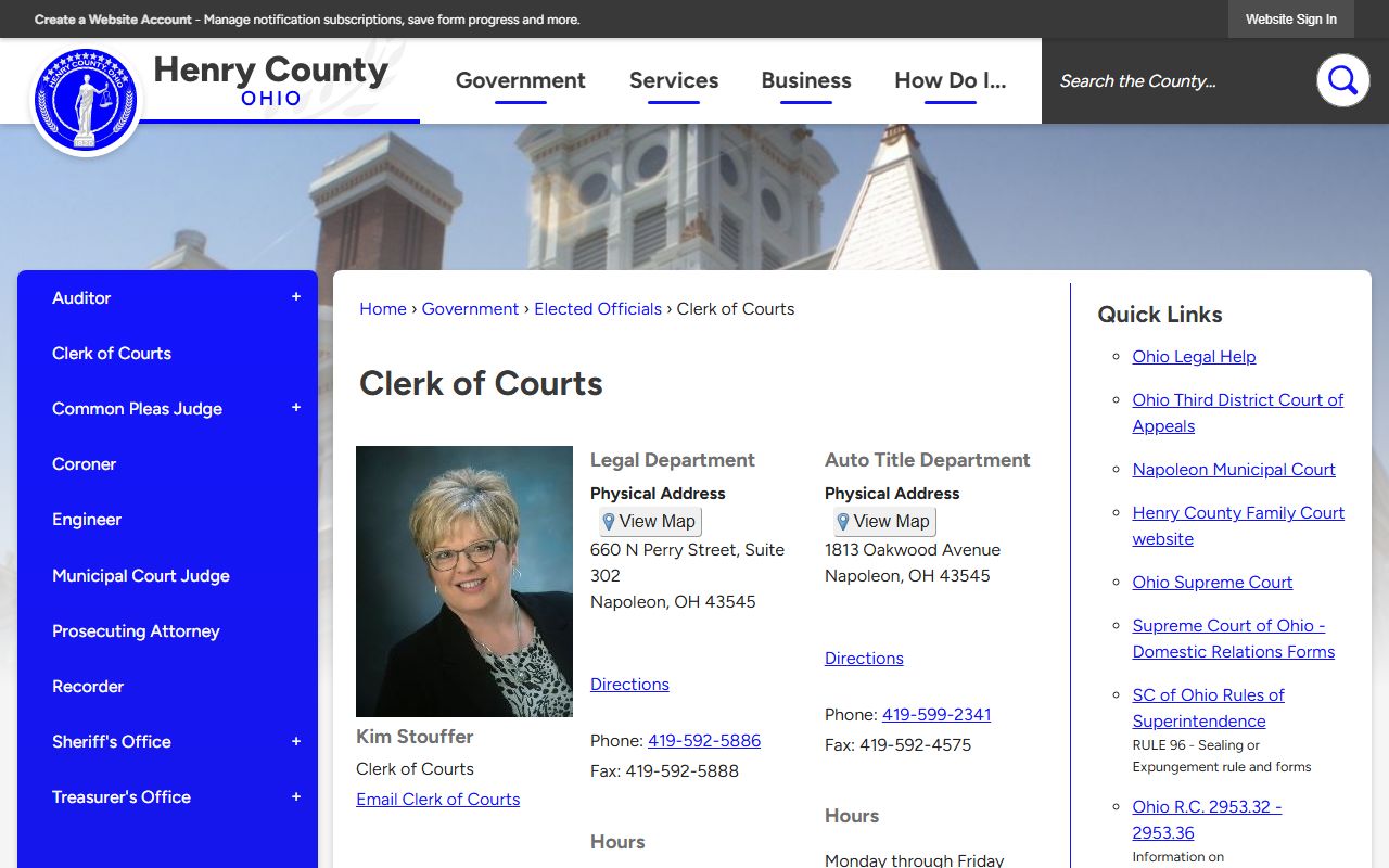 Henry County traffic ticket records clerk page on county website