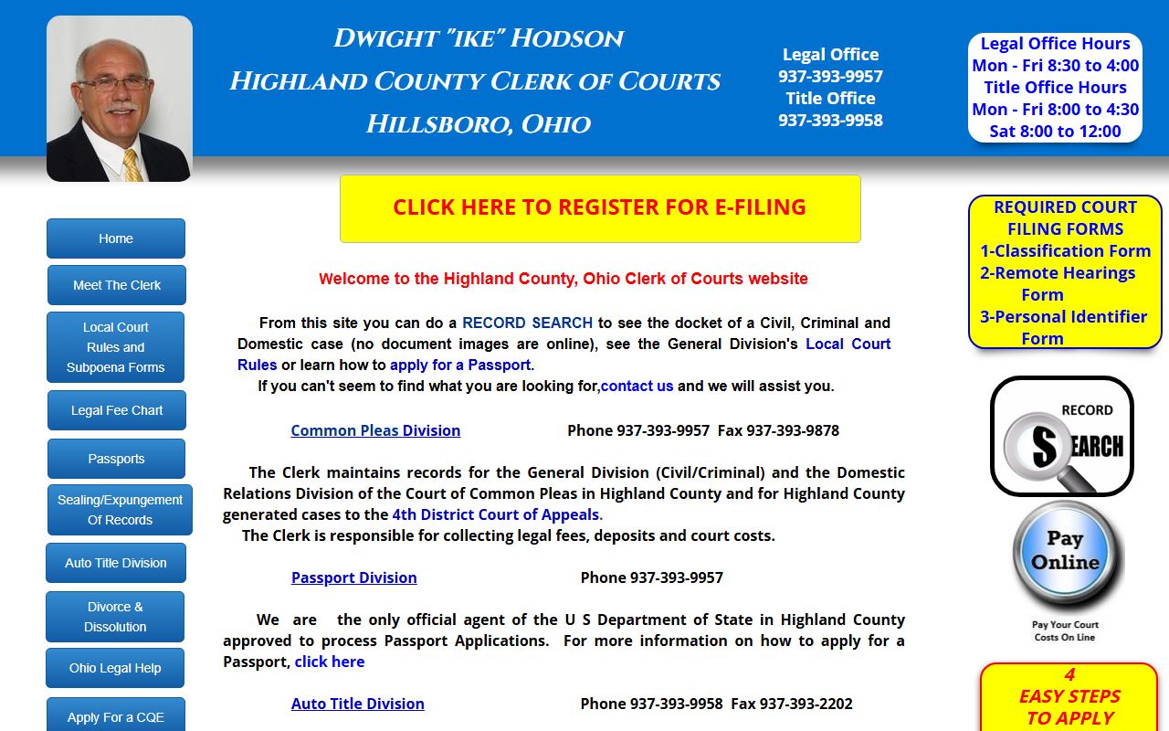 Highland County traffic ticket records clerk of courts website