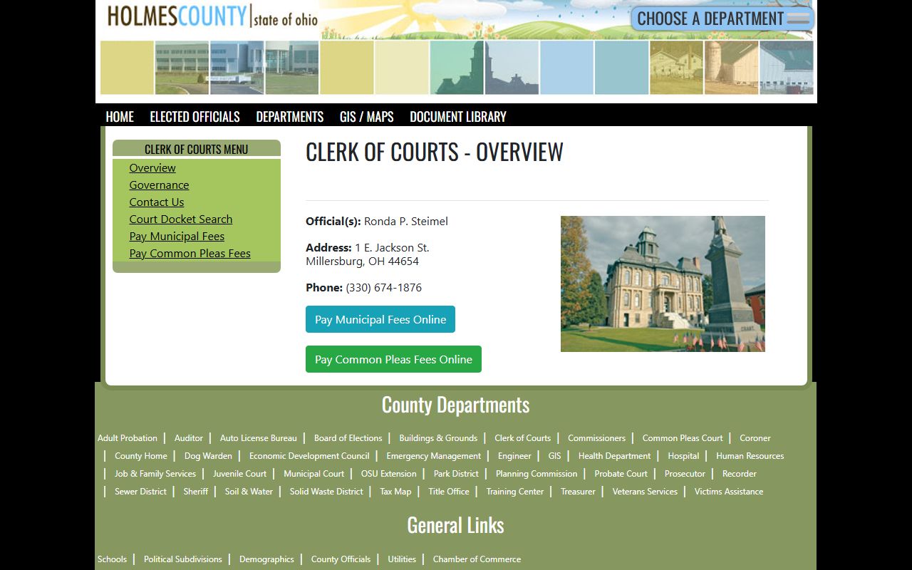 Holmes County traffic ticket records clerk of courts overview