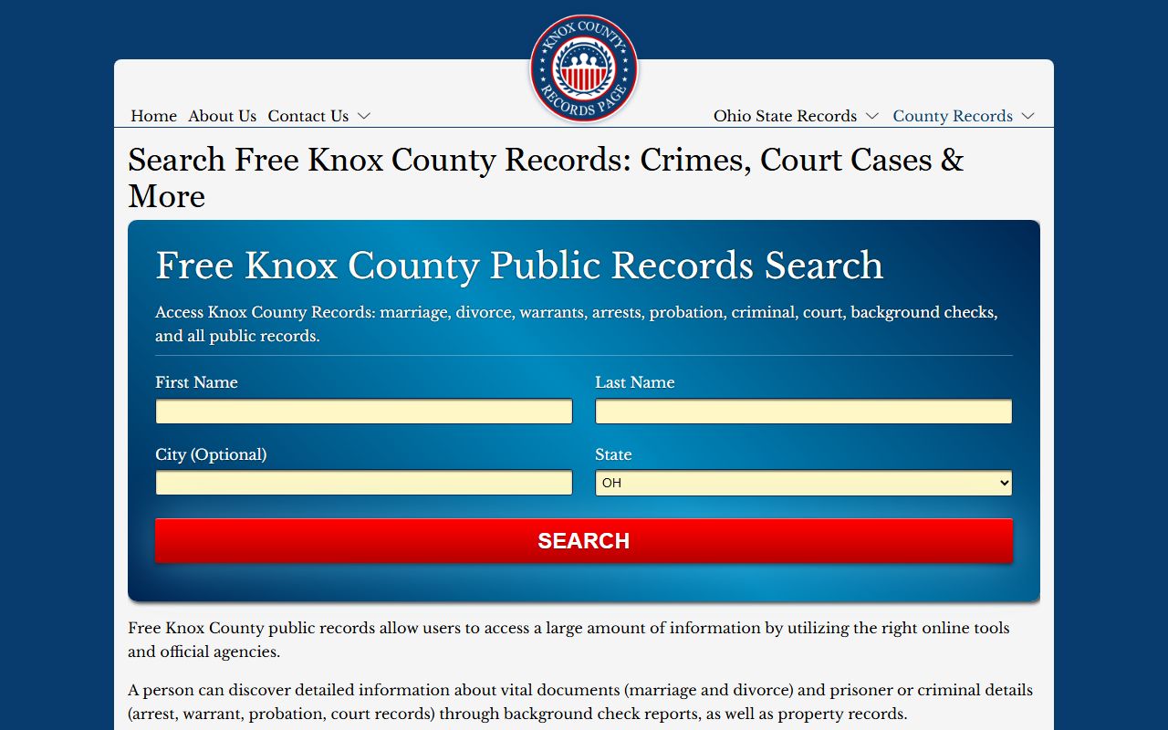 Knox County Records Page search portal for traffic ticket records