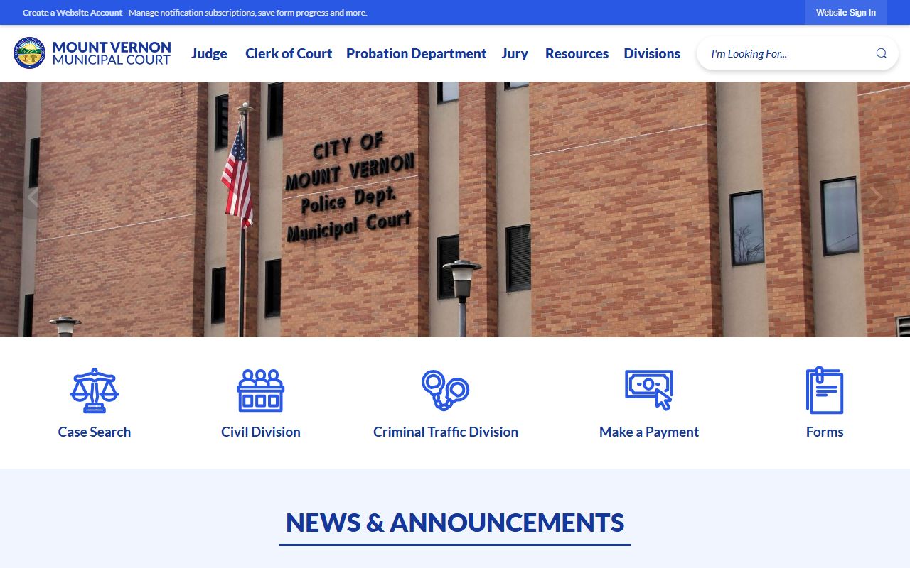 Mount Vernon Municipal Court website for Knox County traffic ticket records