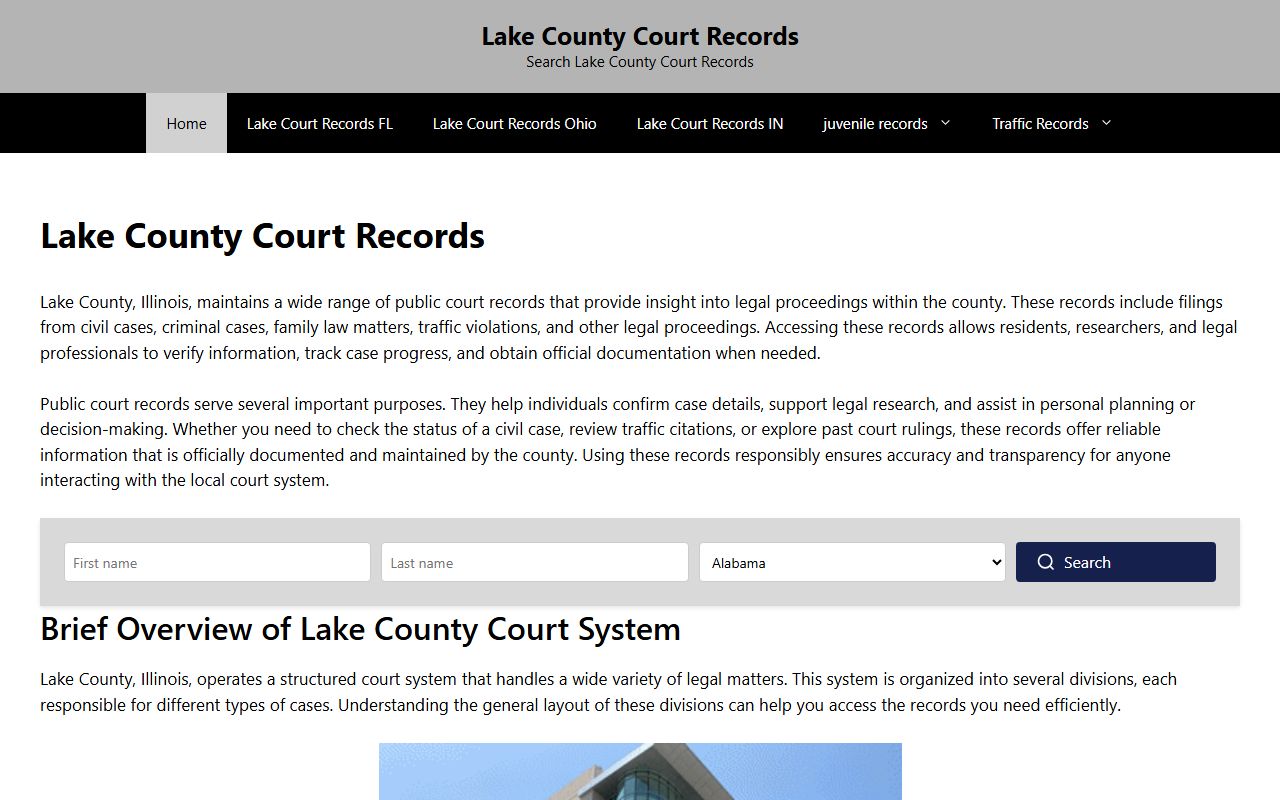Lake County Courts website for searching traffic ticket records