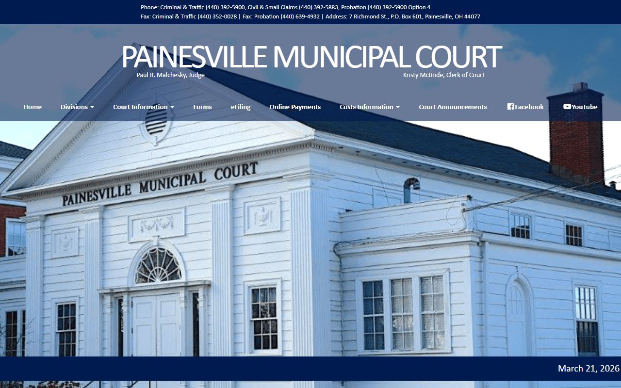 Painesville Municipal Court website for Lake County traffic cases