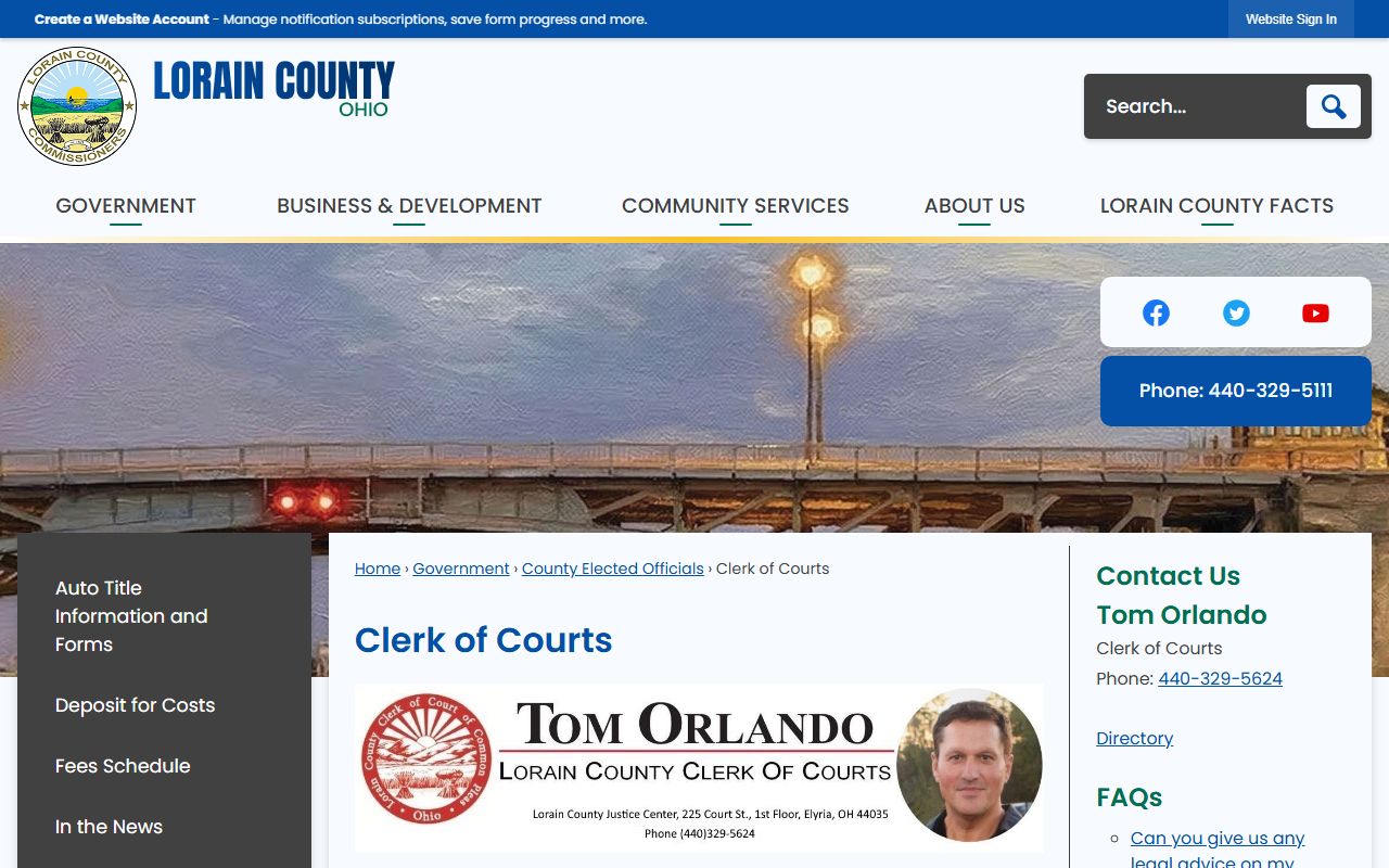 Lorain County Clerk of Courts website for traffic ticket records