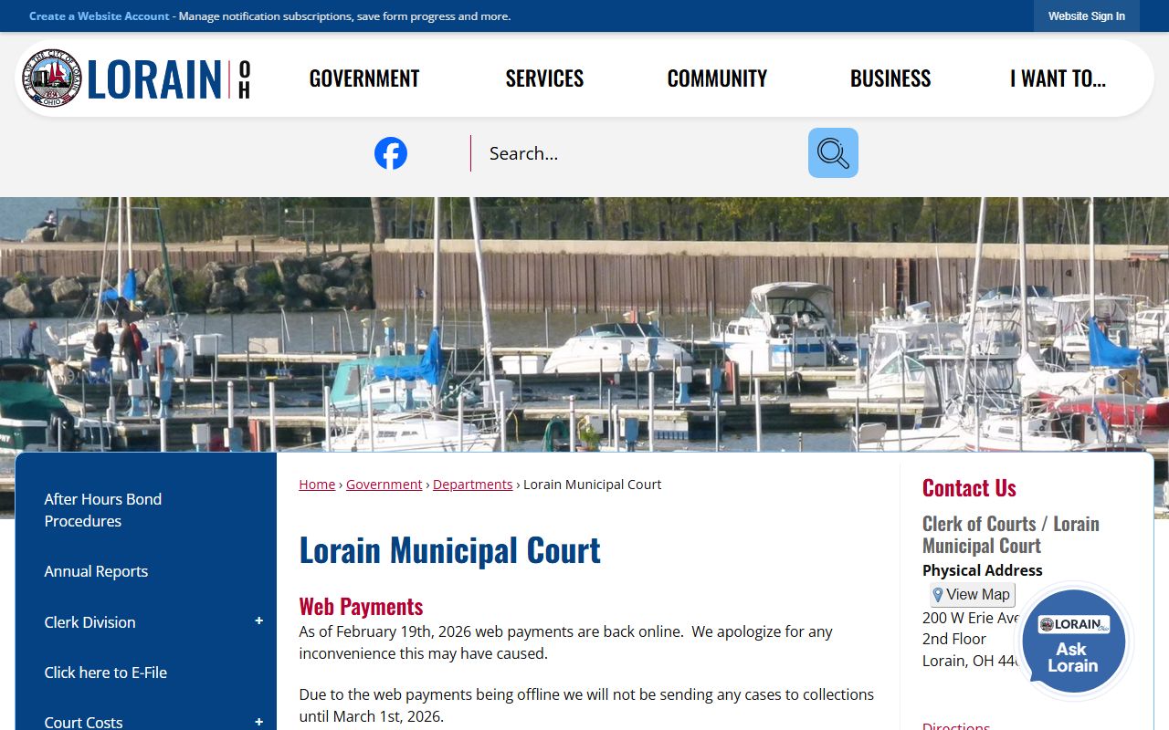 Lorain Municipal Court website for traffic ticket records