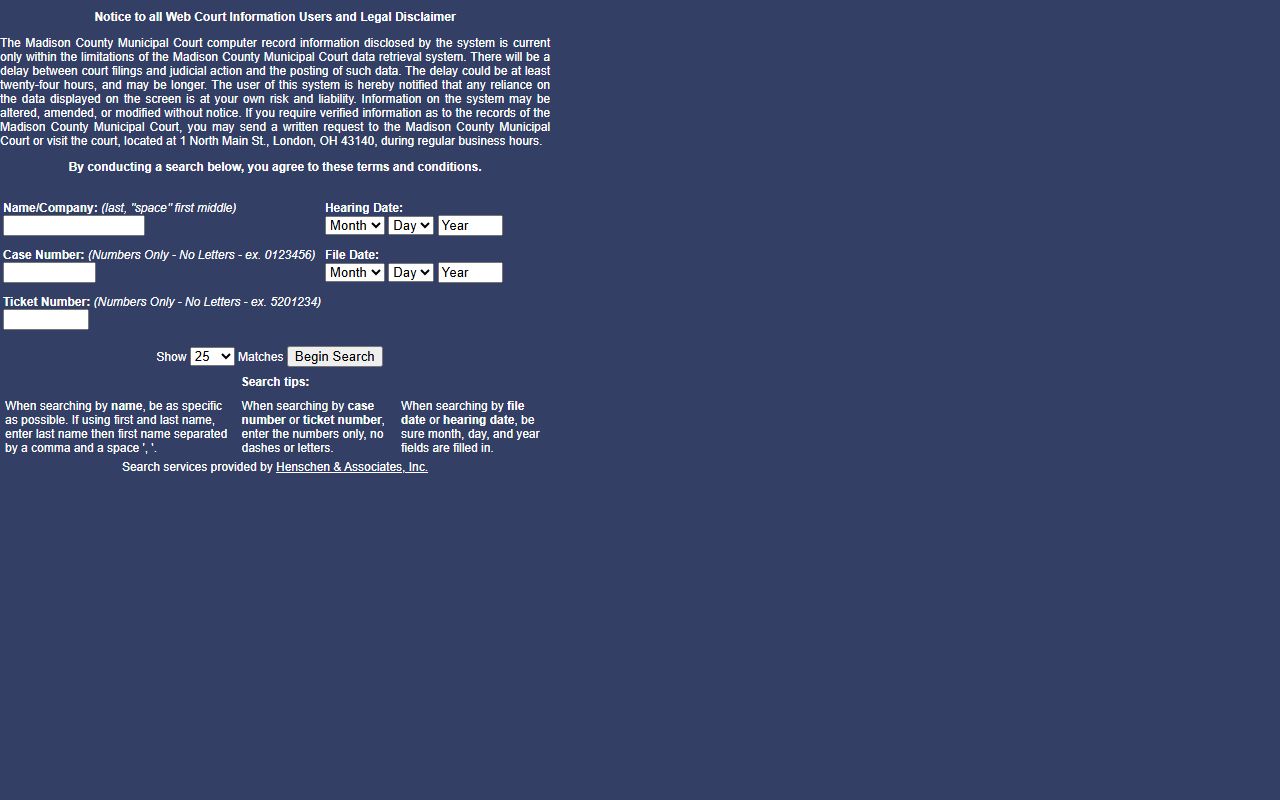 Madison County traffic ticket records case search tool