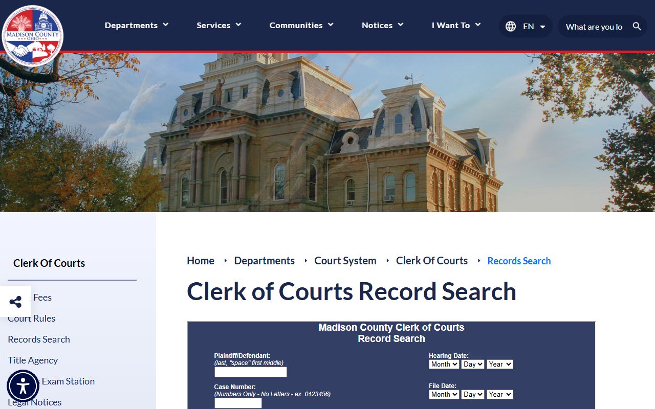 Madison County traffic ticket records clerk of courts records search