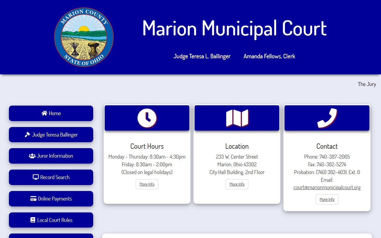 Marion Municipal Court website for traffic ticket records