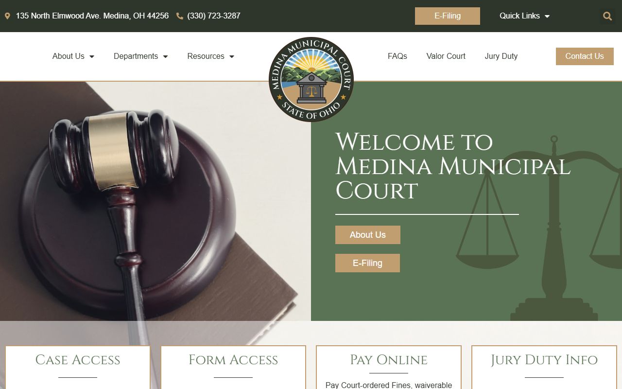 Medina Municipal Court website for traffic ticket case search
