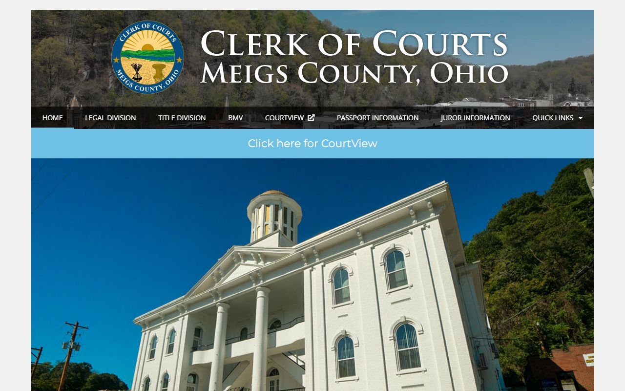 Meigs County Clerk of Courts website showing office information and services
