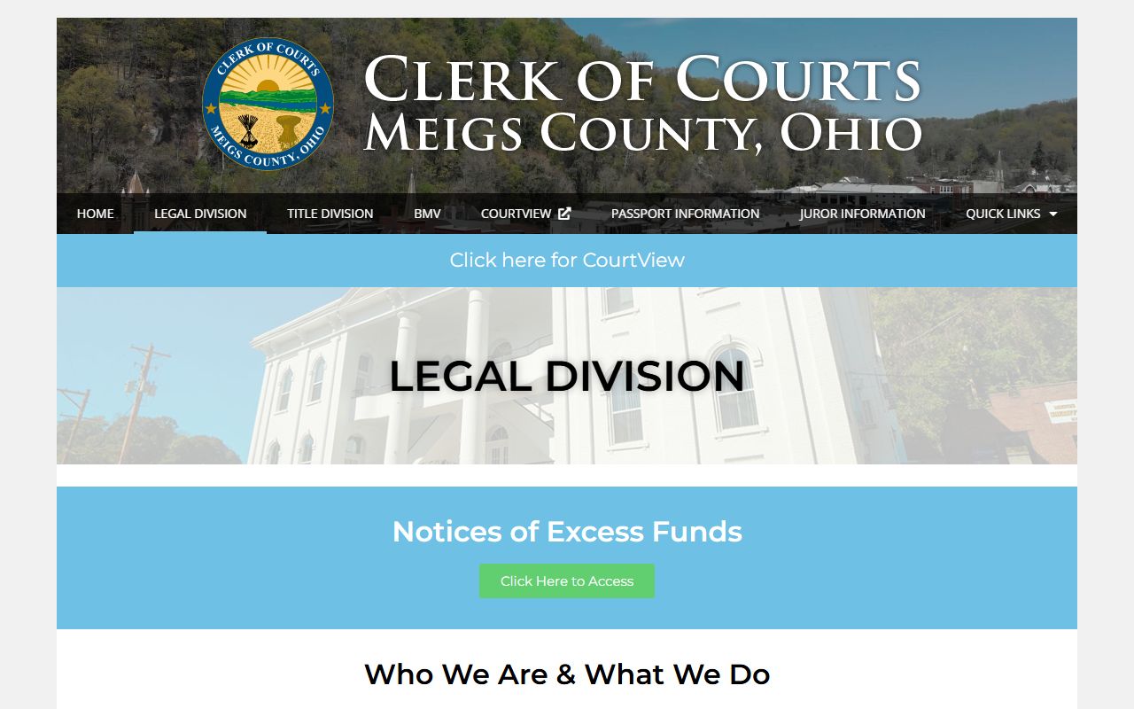 Meigs County Legal Division page showing record access information