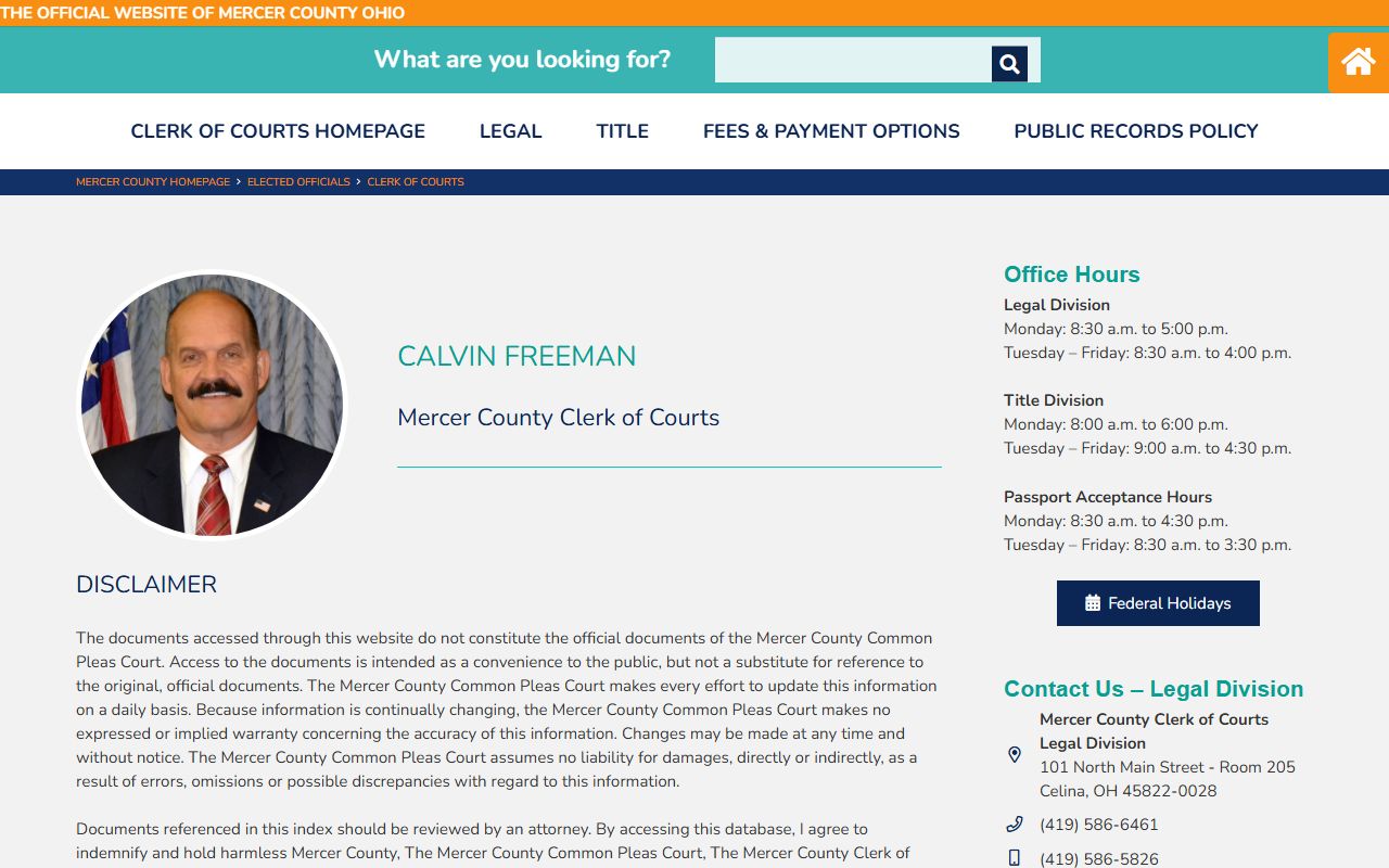 Mercer County Clerk of Courts website with case record access