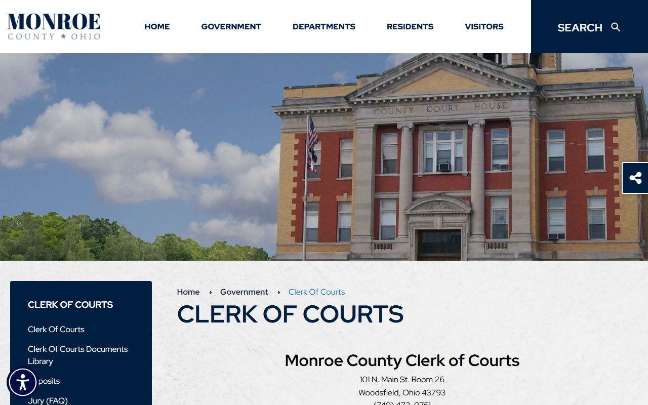 Monroe County Clerk of Courts website showing case search and e-Filing options