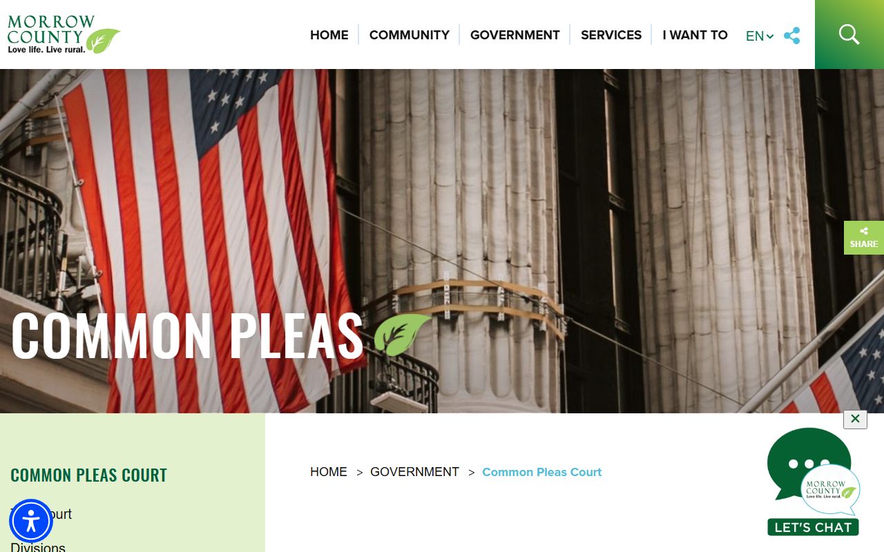 Morrow County Common Pleas Court page with court information and services