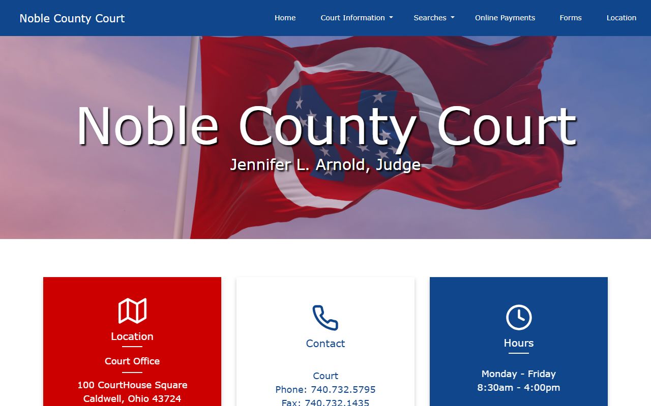 Noble County Clerk of Courts website for traffic ticket records