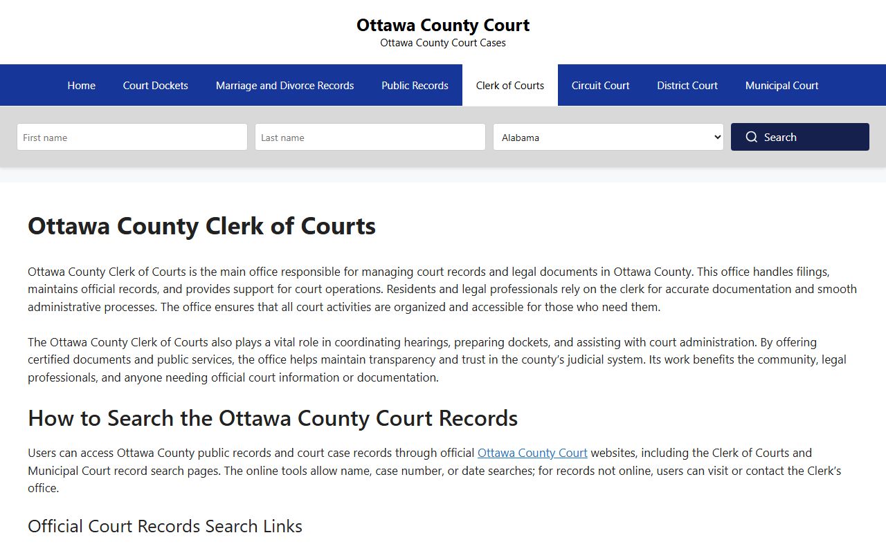 Ottawa County Courts clerk of courts page