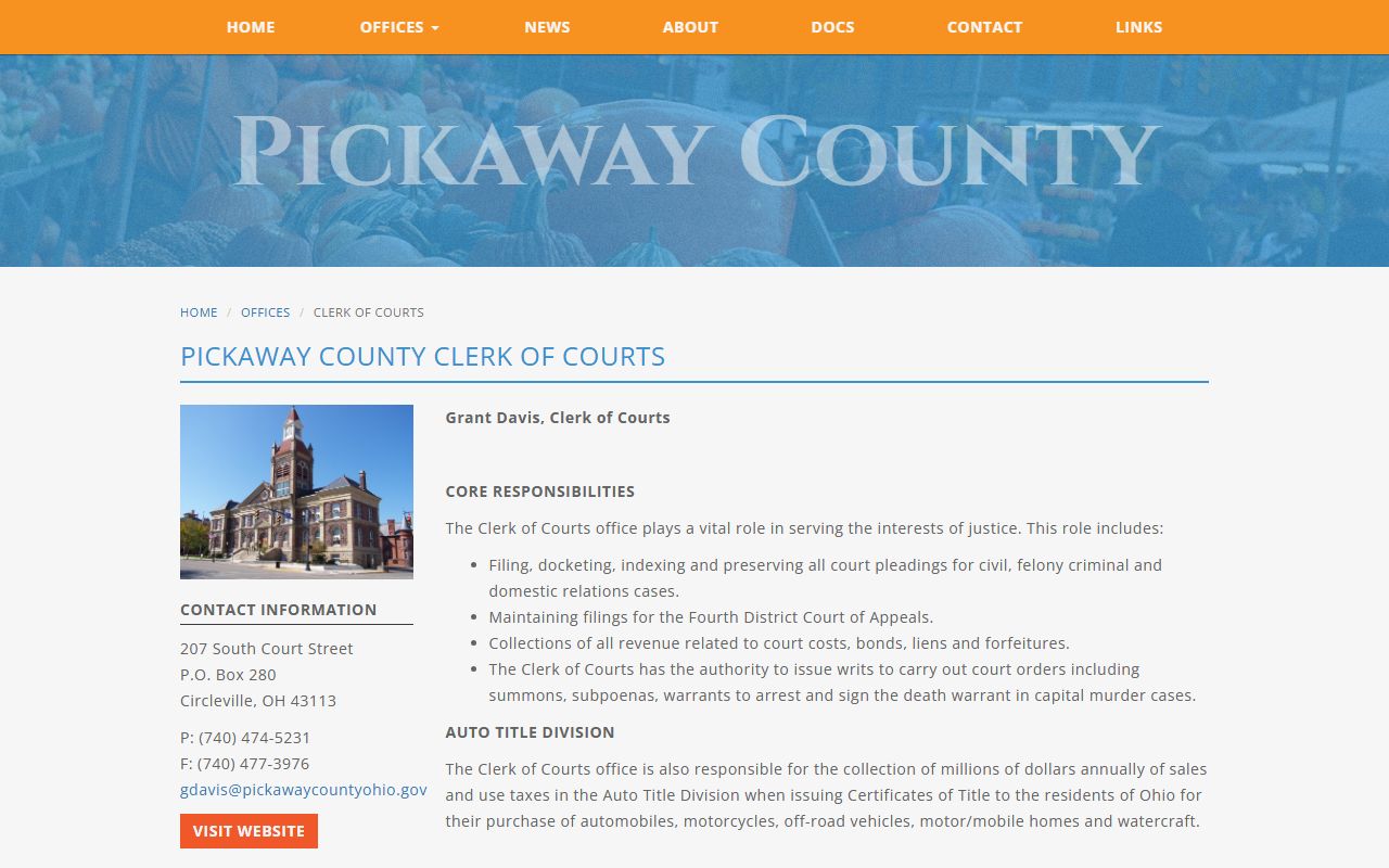 Pickaway County Clerk office information page