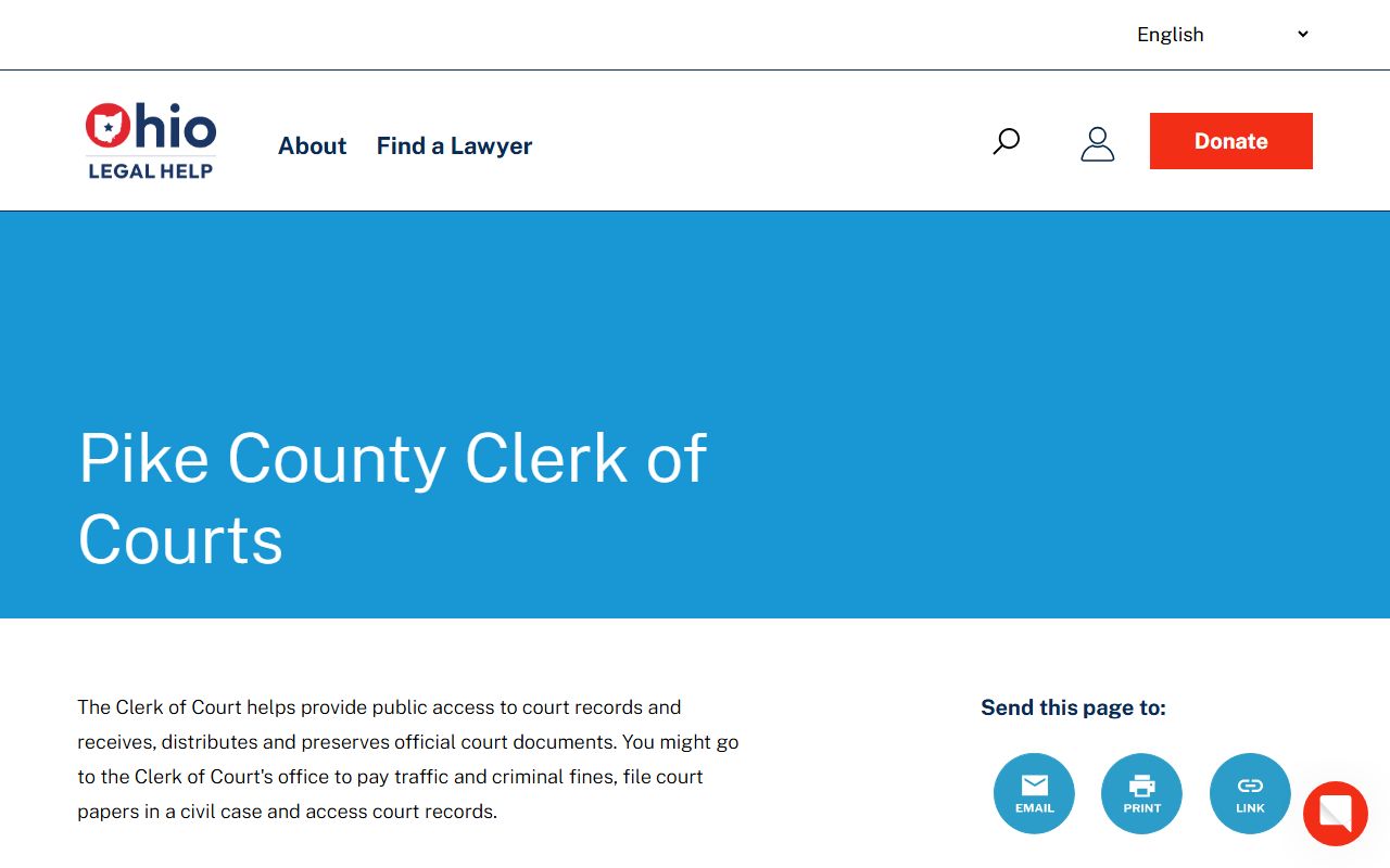 Ohio Legal Help page for Pike County Clerk of Courts