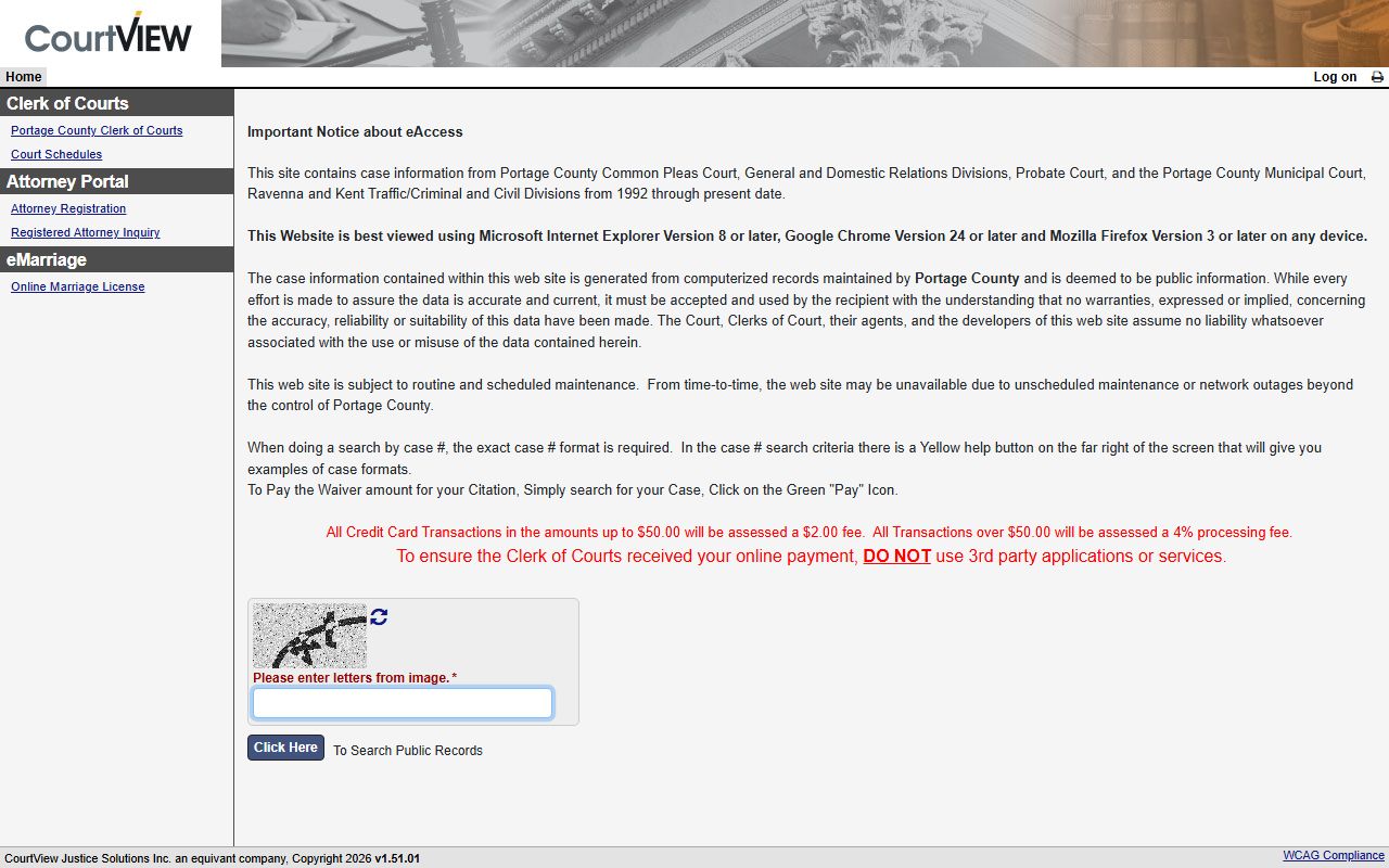 Portage County eServices portal for searching court records online