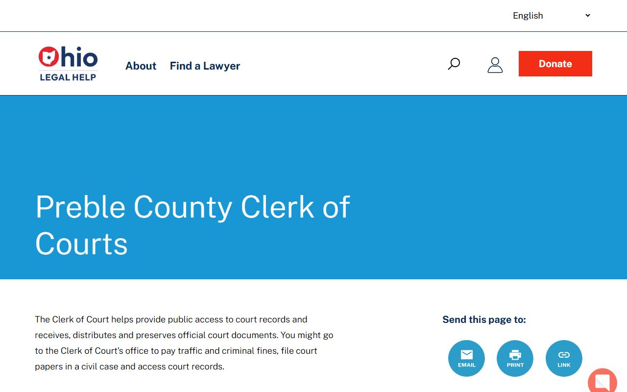 Ohio Legal Help page for Preble County Clerk of Courts information