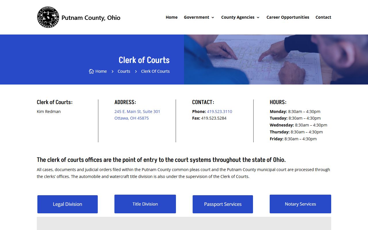 Putnam County Clerk of Courts website for traffic ticket records
