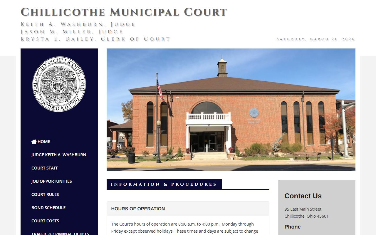 Chillicothe Municipal Court website for Ross County traffic tickets