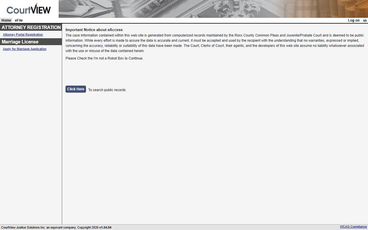 Ross County eAccess portal for searching traffic ticket records online