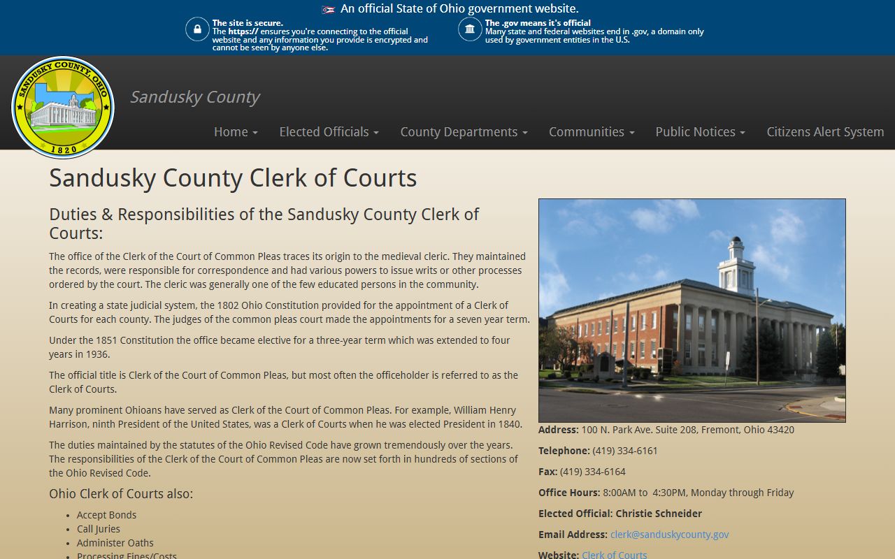 Sandusky County Clerk of Courts website for traffic ticket records